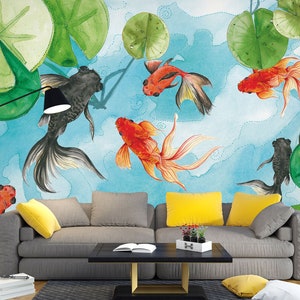 3D Animal Goldfish L1504 Papel pintado removible Papel pintado autoadhesivo Extra grande Peel & Stick Wallpaper Mural AJ WALLPAPERS