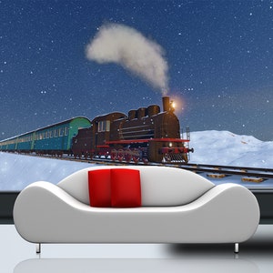 3D Snow Day Train R4582 Fondo de pantalla extraíble Fondo de pantalla autoadhesivo Papel tapiz extra grande Peel & Stick Wallpaper Wallpaper Mural AJ WALLPAPERS