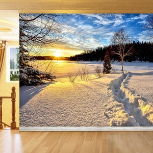 3D Sunshine Snow Scene R5184 Fondo de pantalla extraíble Fondo de pantalla autoadhesivo Papel tapiz extra grande Peel & Stick Wallpaper Wallpaper Mural AJ WALLPAPERS