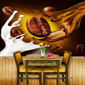 3D Koffie Bonen Melk R4757 Verwijderbaar Behang Zelfklevend Behang Extra Grote Peel &Stick Wallpaper Wallpaper Mural AJ WALLPAPERS