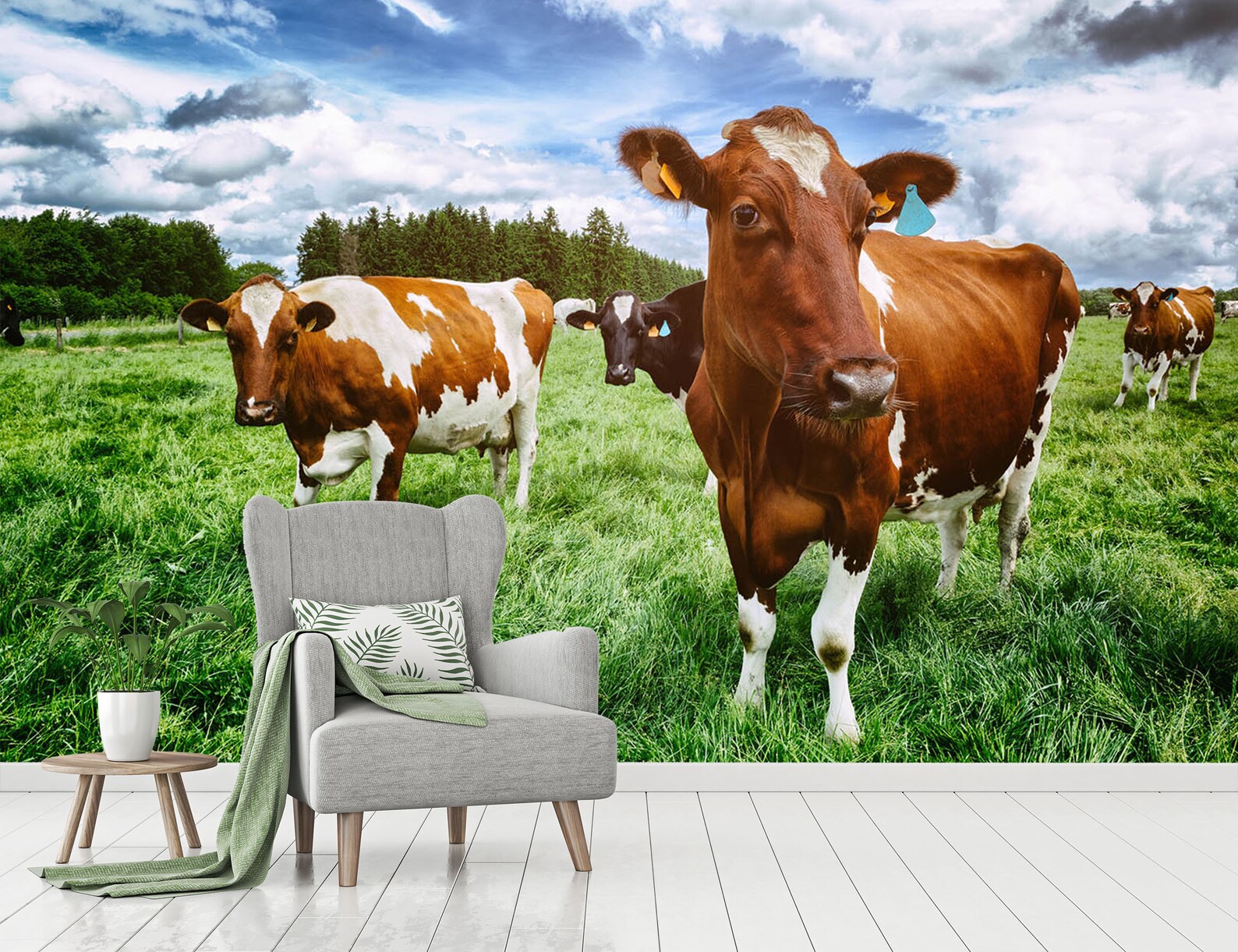 3D Cow Grass A1320 Removable Wallpaper Self Adhesive Wallpaper Etsy