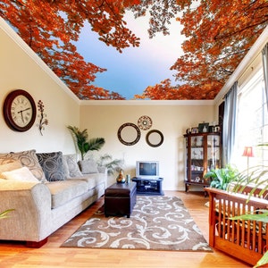 3D Riches Feuilles Orange CA3198 Plafond Papier Peint Amovible Auto Adhésif Papier Peint Large Peel & Stick Papier Peint Mural AJ WALLPAPERS