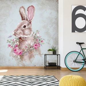 3D Dessiné à la main Lapin Animal A4142 Papier peint amovible Papier peint autocollant Grand peel & Stick Papier peint Papier peint Mural Debi Coules