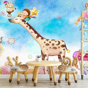 3D Giraffe Star Pattern R1487 Removable Wallpaper Self Adhesive Wallpaper Extra Large Peel & Stick Wallpaper Wallpaper Mural AJ WALLPAPERS