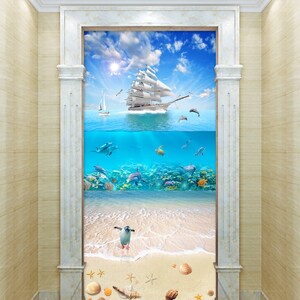 3D Playa Barco junto al mar A247 Papel pintado extraíble autoadhesivo papel pintado extra grande Peel & Stick Wallpaper Mural AJ WALLPAPERS