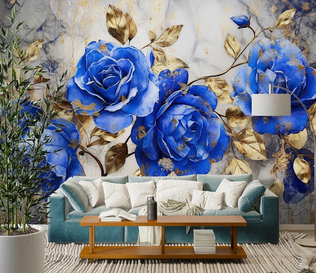 3D Four Blue Roses L1783 Removable Wallpaper Self Adhesive