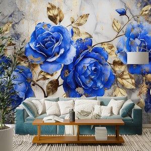 3D Cuatro rosas azules L1783 Papel pintado removible Papel pintado autoadhesivo Papel pintado extra grande Peel & Stick Papel pintado Mural AJ WALLPAPERS