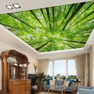 3D Green Forest World CA3416 Deckentapete abnehmbare selbstklebende Tapete große Peel & Stick Tapete Tapete Wandbild AJ WALLPAPERS