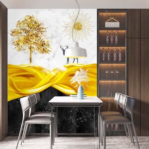 3D Goldener Baum L2402 Entfernbare Tapete Selbstklebende Tapete Extra Großes Wandbild zum Abziehen und Aufkleben AJ WALLPAPERS