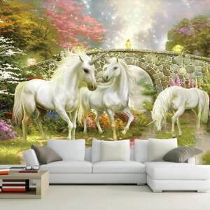 3D Romantische Einhorn R4834 abnehmbare Tapete selbstklebend Tapete extra groß Peel & Stick Tapete Tapete Wandbild AJ WALLPAPERS