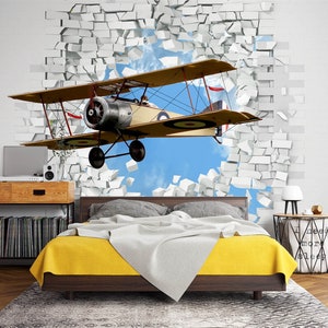 3D Avião Antigo L2644 Papel de Parede Removível Papel de Parede Autoadesivo Extra Grande Peel & Stick Papel de Parede Mural AJ PAPÉIS DE PAREDE