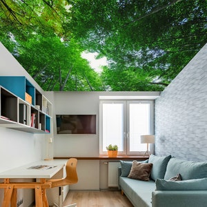 3D Eternal Green Forest CA3508 Deckentapete abnehmbare selbstklebende Tapete große Schale & Klebetapete Tapete Wandbild