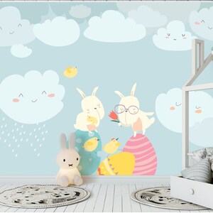 3D Lapins et nuages E305 Fonds peint amovible Auto-adhésif Fonds peint Extra Large Peel - Stick Wallpaper Wallpaper Mural AJ WALLPAPER AJ WALLPAPER Wallpaper AJ WALLPAPER Wallpaper AJ WALLPAPER Wallpaper AJ WALLPAPER