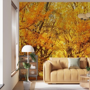 3D Herbst Gelb Wald L2092 Abnehmbare Tapete Selbstklebende Tapete Extra Große Peel & Stick Wallpaper Tapete Wandbild AJ HINTERGRUNDBILDER
