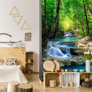 3D Forest Blue Creek R4973 abnehmbare Tapete selbstklebend Tapete extra groß Peel & Stick Tapete Tapete Wandbild AJ WALLPAPERS