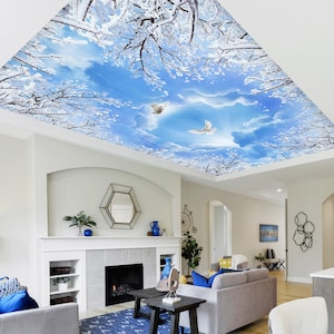 3D Dreamy Snow CA812 Ceiling Wallpaper Removable Self Adhesive Wallpaper Large Peel & Stick Wallpaper Wallpaper Mural AJ WALLPAPERS