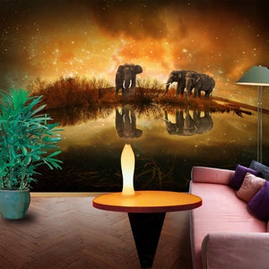 3D Animal Trois éléphants R4706 Papier peint amovible Papier peint autocollant Extra Large Peel & Stick Wallpaper Wallpaper Mural AJ WALLPAPERS