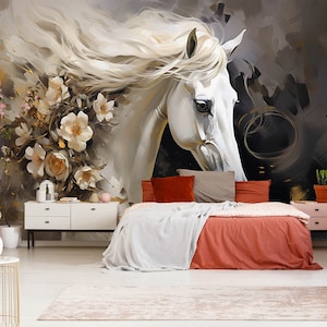 3D Animal White Horse L2603 Papel pintado removible Papel pintado autoadhesivo Papel pintado extra grande Peel & Stick Papel pintado Mural AJ WALLPAPERS