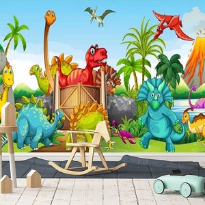 3D Fun Cartoon Dinosaurussen R4849 Verwijderbaar Behang Zelfklevend Behang Extra Grote Peel &Stick Wallpaper Wallpaper Mural AJ WALLPAPERS