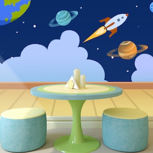 3D Leuke Cartoon Rocket R11263 Verwijderbaar Behang Zelfklevend Behang Extra Grote Peel &Stick Wallpaper Wallpaper Mural AJ WALLPAPERS