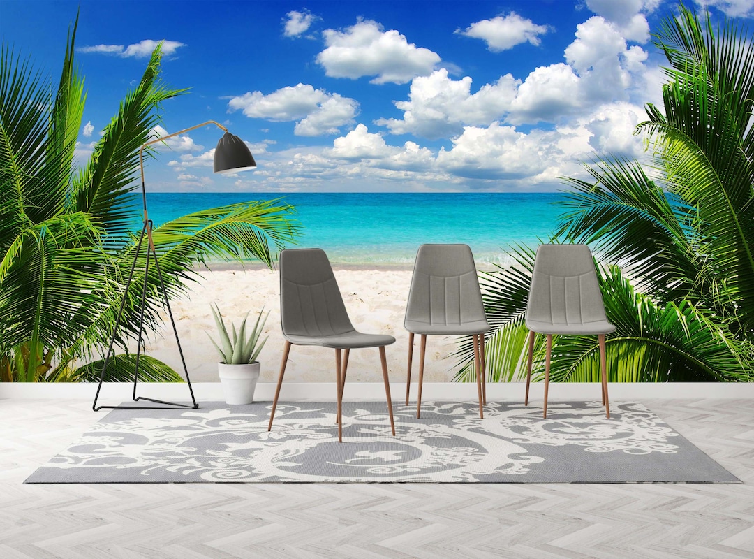 3D Palm Tree With Ocean L134 Removable Wallpaper Self Adhesive ...