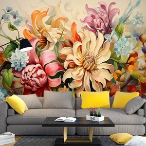 Flores de crisantemo 3D L2906 Papel pintado removible Papel pintado autoadhesivo Papel pintado extra grande Peel & Stick Papel pintado Mural AJ WALLPAPERS