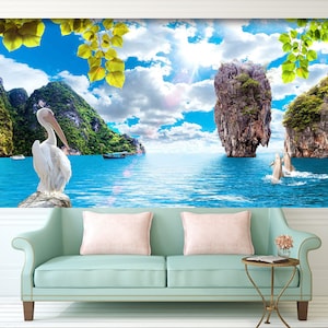 3D Animal Pelican R4520 Carta da parati rimovibile Carta da parati autoadesiva Extra Large Peel & Stick Wallpaper Carta da parati murale AJ WALLPAPERS