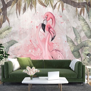 3D Animal Flamingo L2976 Papel pintado removible Papel pintado autoadhesivo Papel pintado extra grande Peel & Stick Papel pintado Mural AJ WALLPAPERS
