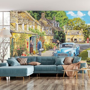 3D Rural Countryside Azul Coche A967 Papel pintado extraíble Autoadhesivo Papel pintado grande Peel & Stick Wallpaper Mural Trevor Mitchell