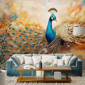 3D Animal Noble Peacock L1792 Papel pintado removible Papel pintado autoadhesivo Papel pintado extra grande Peel & Stick Papel pintado Mural AJ WALLPAPERS