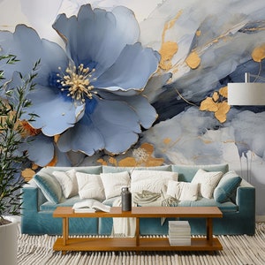 3D Elegantes Flores Azules L1763 Papel pintado removible Papel pintado autoadhesivo Papel pintado extra grande Peel & Stick Papel pintado Mural AJ WALLPAPERS