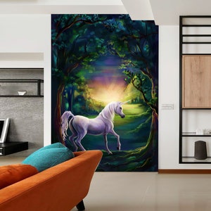 3D Wald Einhorn R4814 abnehmbare Tapete selbstklebend Tapete extra groß Peel & Stick Tapete Tapete Wandbild AJ WALLPAPERS