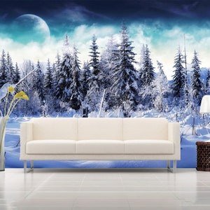 3D Verschneite Kiefernwald R10130 abnehmbare Tapete selbstklebend Tapete extra groß Peel & Stick Tapete Tapete Wandbild AJ WALLPAPERS