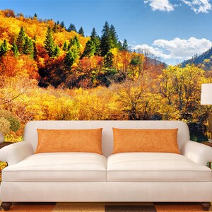3D Wald Herbst Farben R4677 abnehmbare Tapete selbstklebend Tapete extra groß Peel & Stick Tapete Tapete Wandbild AJ WALLPAPERS
