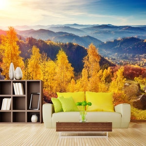 3D Autumn Mountain Forest R5128 Papier peint amovible Papier peint autocollant Extra Large Peel & Stick Wallpaper Wallpaper Mural AJ WALLPAPERS