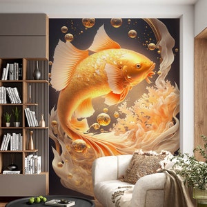 3D Animal Auspicious Fish L2100 Papel pintado removible Papel pintado autoadhesivo Extra grande Peel & Stick Wallpaper Mural AJ WALLPAPERS