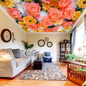 3D Rose en Gerbera CA2904 Plafond behang verwijderbare zelfklevende behang grote peel & stick behang muurschildering AJ WALLPAPERS
