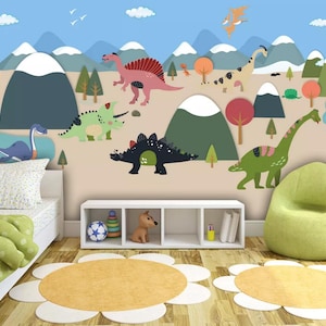 3D Cartoon Dinosaurier Welt R4878 abnehmbare Tapete selbstklebend Tapete extra groß Peel & Stick Tapete Tapete Wandbild AJ WALLPAPERS