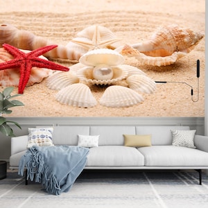 3D Witte Shell Pearl R1131 Verwijderbaar Behang Zelfklevend Behang Extra Grote Peel &Stick Wallpaper Wallpaper Mural AJ WALLPAPERS