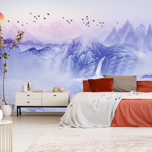 3D Purple Mountains L1472 Papel pintado removible Papel pintado autoadhesivo Extra grande Peel & Stick Wallpaper Mural AJ WALLPAPERS