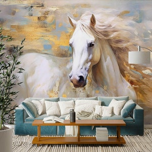 3D Animal White Horse L2495 Papel pintado removible Papel pintado autoadhesivo Papel pintado extra grande Peel & Stick Papel pintado Mural AJ WALLPAPERS