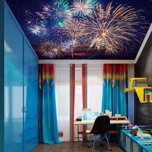3D Bewundern Sie das Feuerwerk CA3408 Deckentapete abnehmbare selbstklebende Tapete große Peel & Stick Tapete Tapete Wandbild