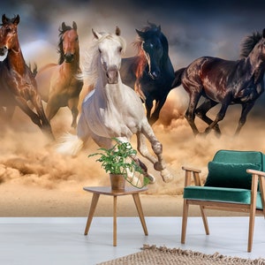 3D Running Horses L201 Papel de parede removível Papel de parede autoadesivo Extra grande Peel & Stick Papel de parede Mural AJ PAPÉIS DE PAREDE