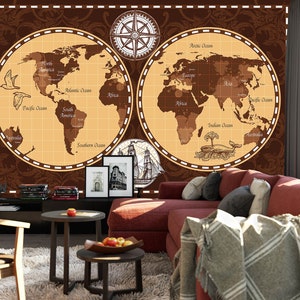 3d marrom mapa do mundo l972 papel de parede removível auto adesivo extra grande casca & vara papel de parede mural aj papéis de parede
