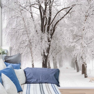 3D White Snow Forest L786 Papel pintado extraíble Papel pintado autoadhesivo Extra grande Peel & Stick Papel tapiz Papel tapiz Mural AJ WALLPAPERS