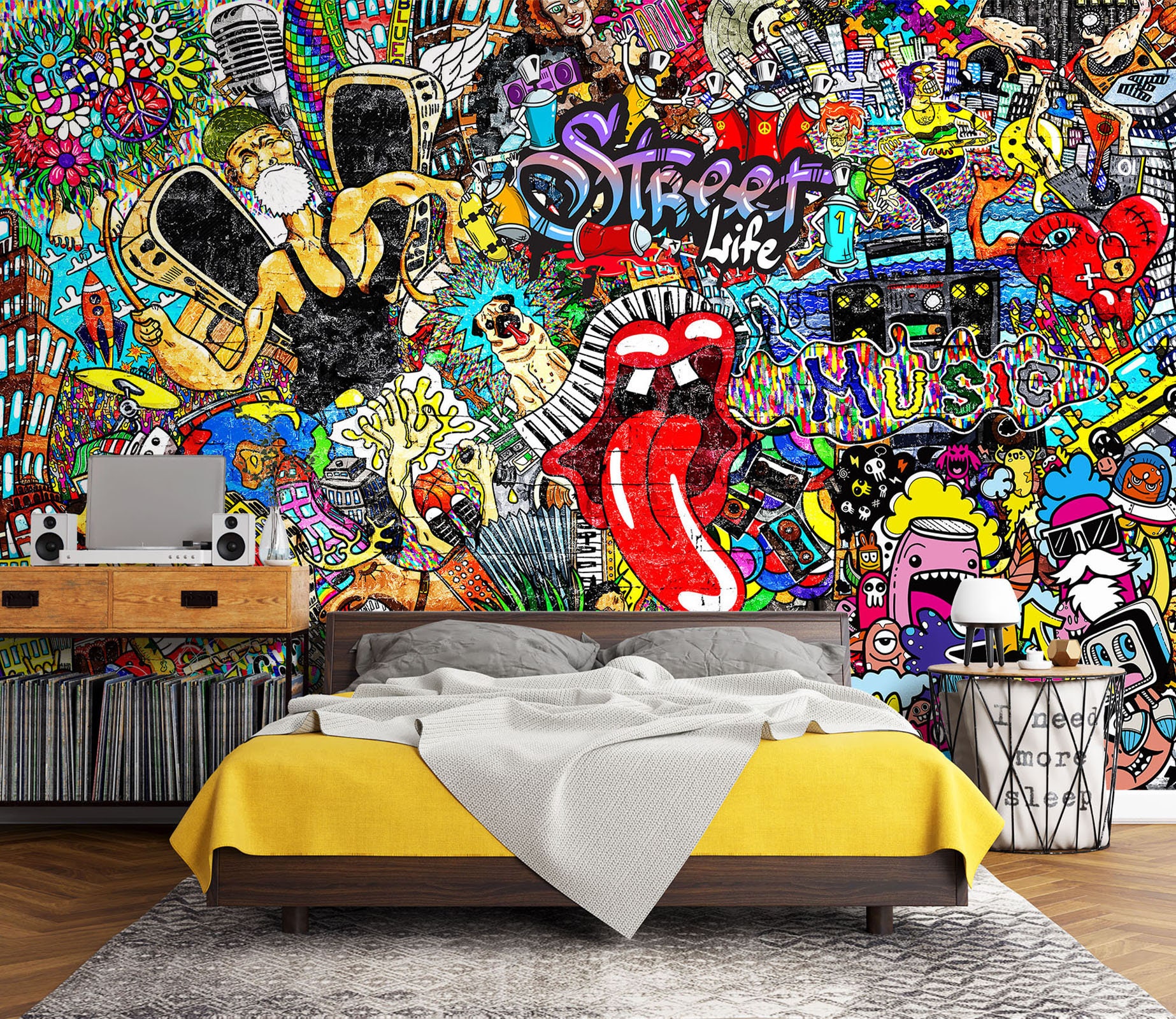 3D Graffiti Crowded World L1143 Removable Wallpaper Self Adhesive