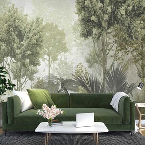 Tapeta 3D Retro Green Forest L3099 Zdejmowana Tapeta Samoprzylepna Bardzo Duża Tapeta Peel & Stick Tapeta Ścienna AJ WALLPAPERS