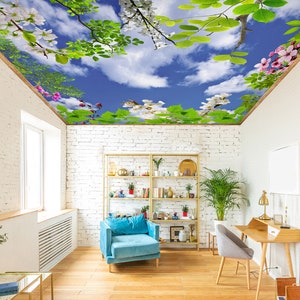 3D Mooie Lente CA463 Plafondbehang Verwijderbaar Zelfklevend Behang Grote Schil & Stok Behang Wallpaper Muurschildering AJ WALLPAPERS