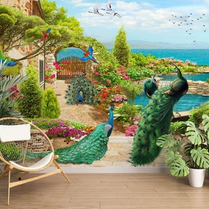 3D Animal Pavão Verde L2637 Papel de Parede Removível Papel de Parede Autoadesivo Extra Grande Peel & Stick Papel de Parede Mural AJ PAPÉIS DE PAREDE
