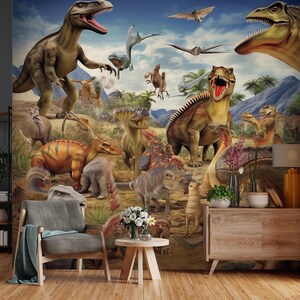 3D Animal Dinosaur World L2073 Tapeta samoprzylepna, zdejmowana, ekstra duża, samoprzylepna, tapeta ścienna, tapeta AJ WALLPAPERS